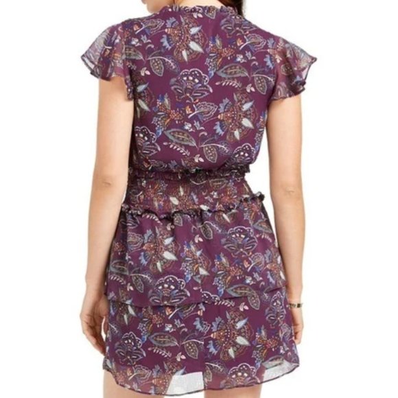 NWOT Purple Paisley Ruffle Boho Fit & Flare Mini Medium Tiered Dress - Picture 11 of 12